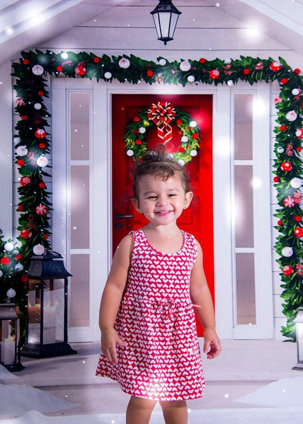 Kate Christmas Red Door White House with Trees Decoration Backdrop for Photography