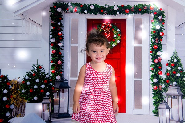 Kate Christmas Red Door White House with Trees Decoration Backdrop for Photography