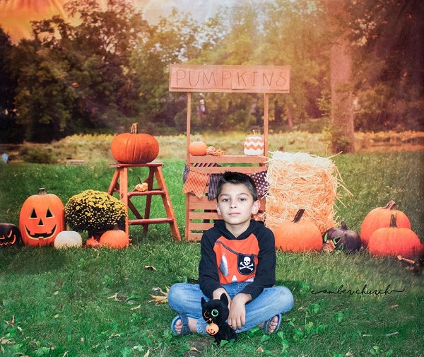 Kate Pumpkins Grassland Party Backdrop for Halloween Photography