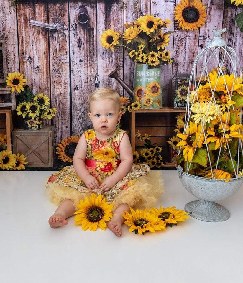 Kate Summer Sunflower Gift Shop Wood Autumn Backdrop for Photography
