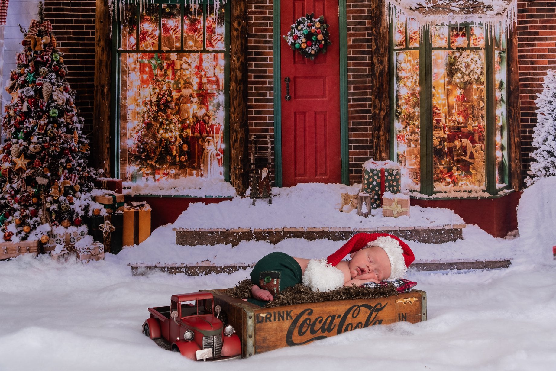 Kate Christmas Giftshop Decorations Snow Backdrop for Photography