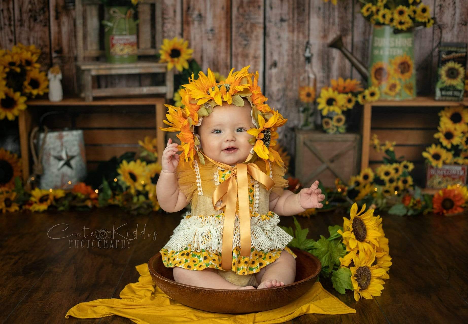 Kate Summer Sunflower Gift Shop Wood Autumn Backdrop for Photography