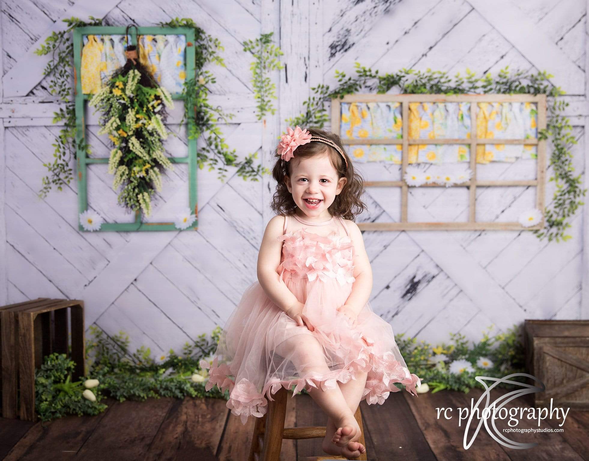 Kate Retro Wood Lemon color and Daisies  Spring Backdrop