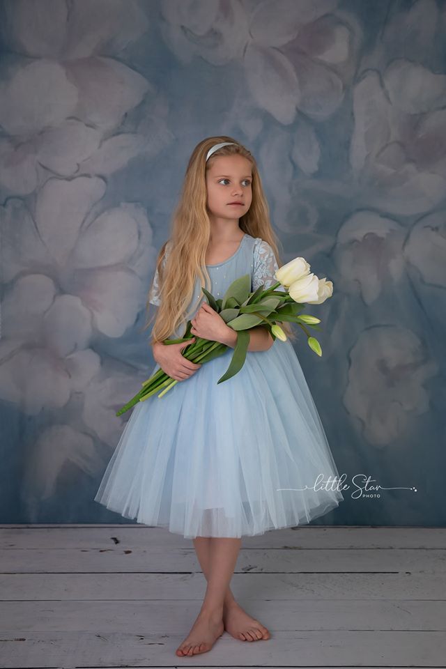 Kate Fine Art Blue Painting Flowers Backdrop for Photography -UK