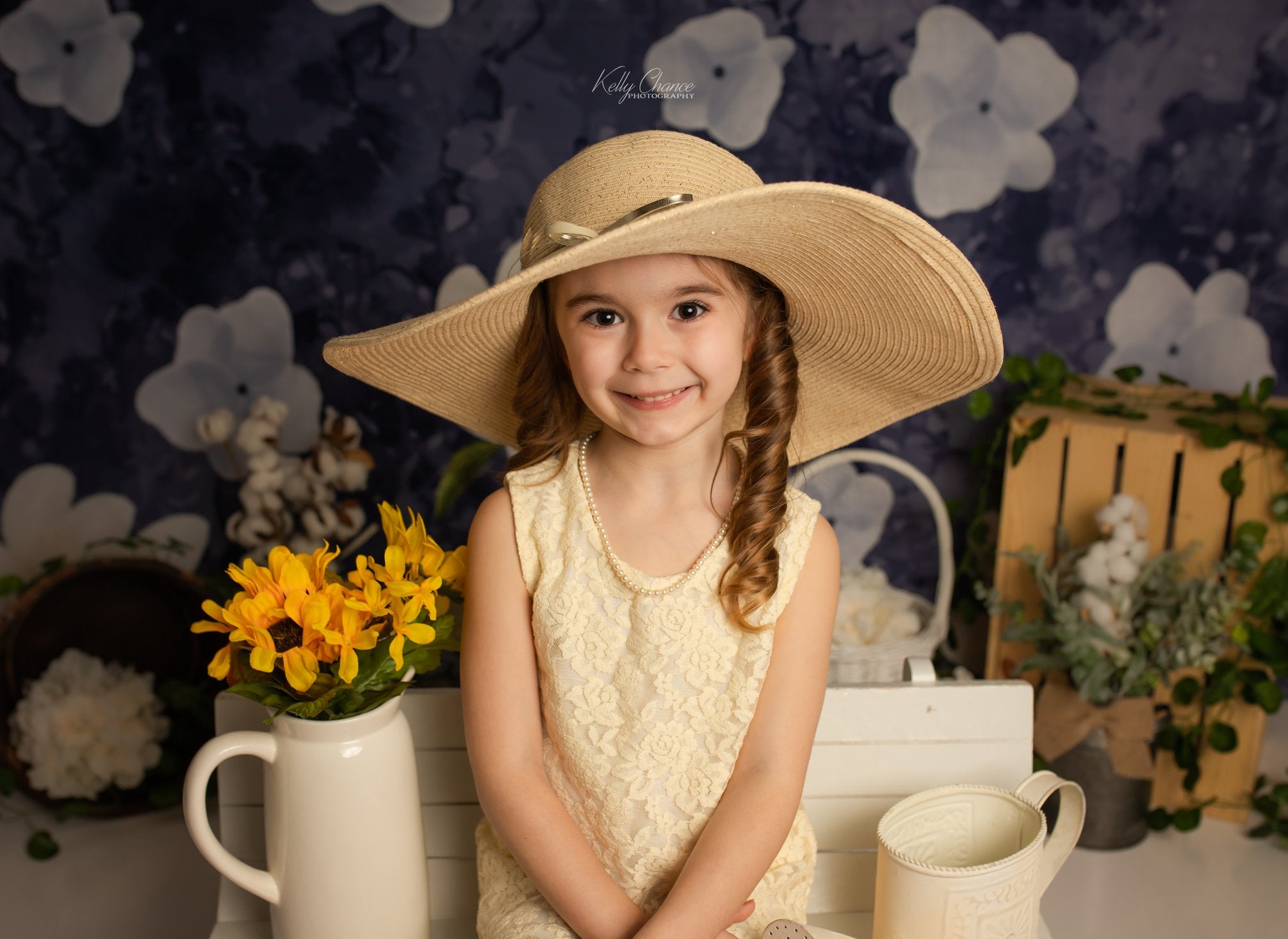 Kate Navy Flower Spring Backdrop Designed by Megan Leigh Photography