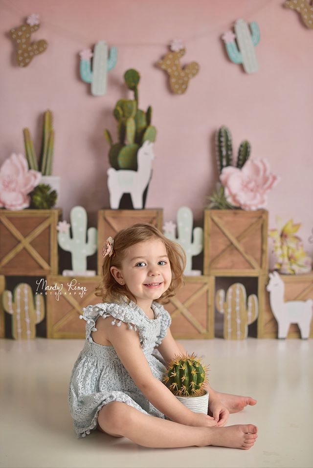 Kate Pastel Llamas with Cactus Pink Summer Backdrop Designed By Mandy Ringe Photography -UK