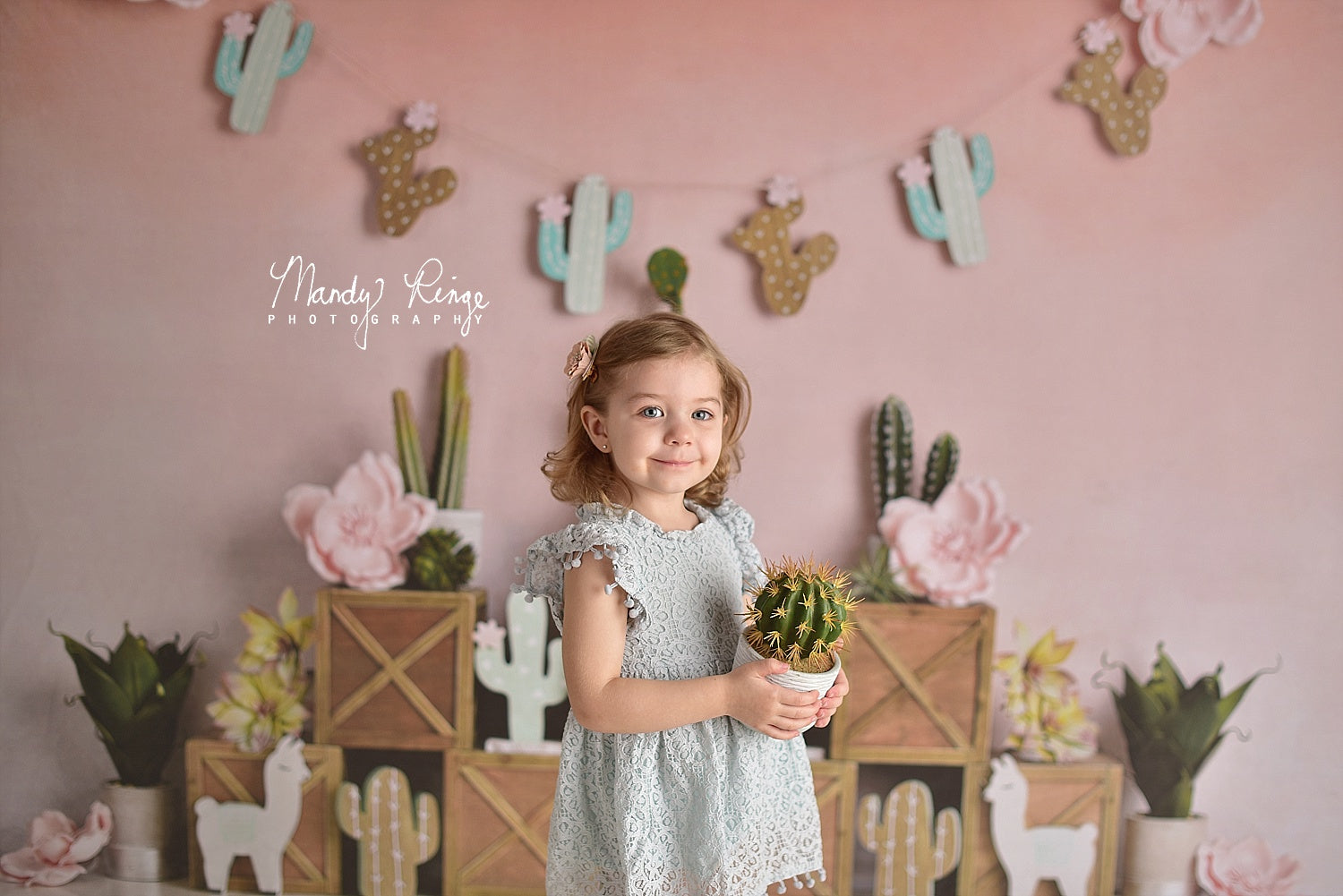 Kate Pastel Llamas with Cactus Pink Summer Backdrop Designed By Mandy Ringe Photography -UK