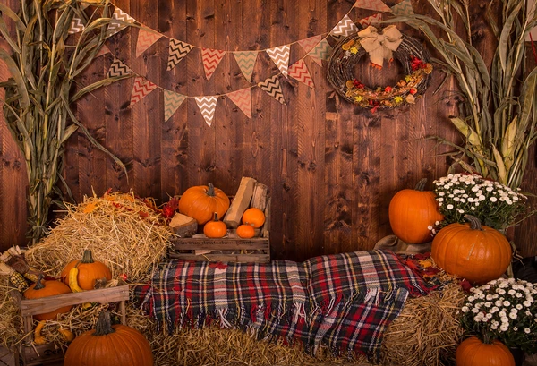 Kate Halloween Pumpkin Haystack Autumn Backdrop for Photograpy