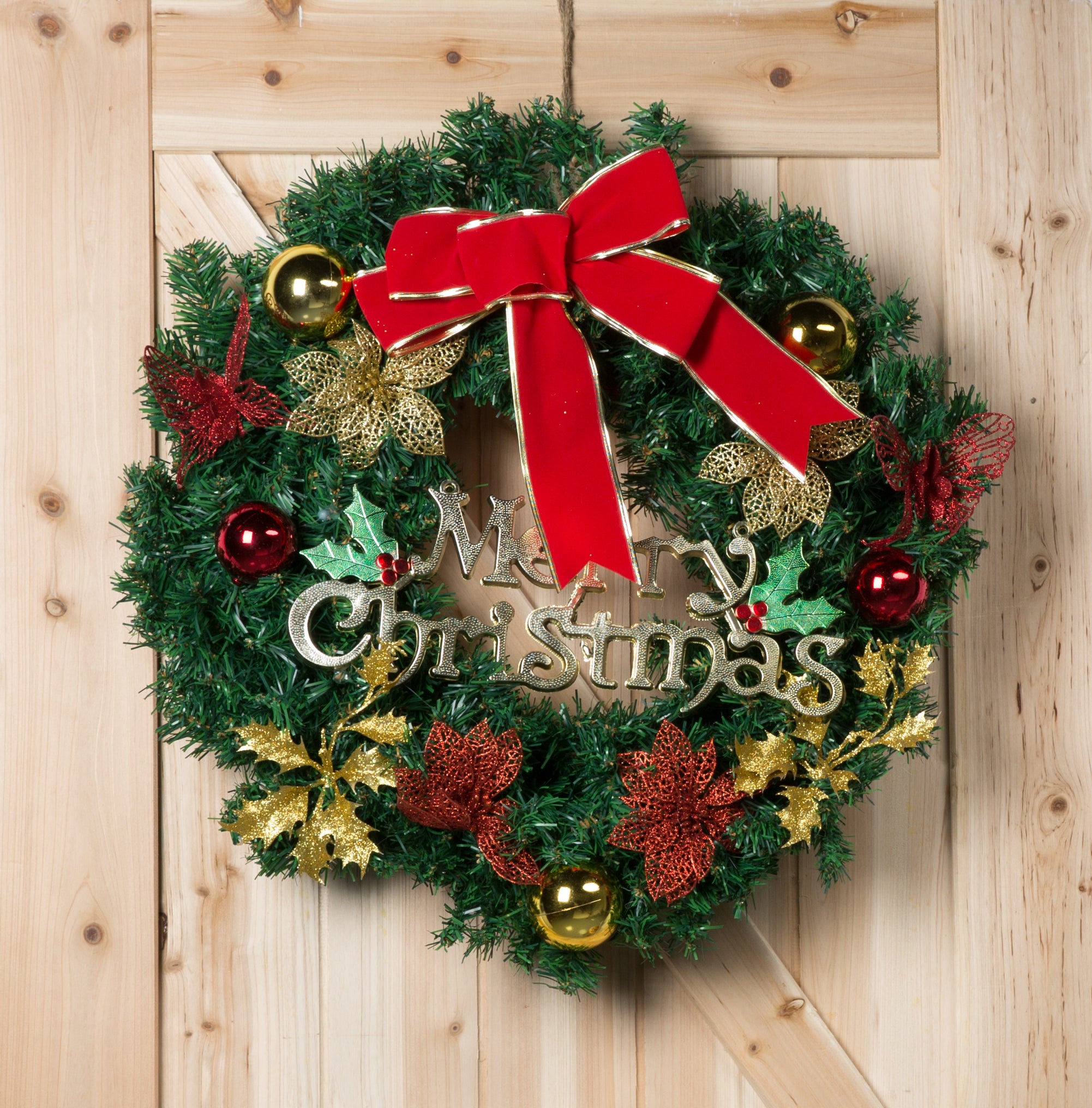 Kate Christmas 24 Inch Holly Outdoor Christmas Wreaths Garland Ornaments Red Berry for Windows