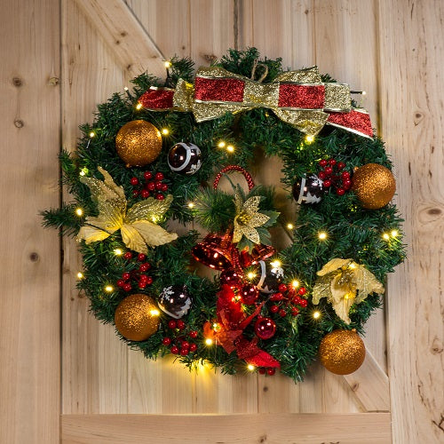Kate 24 Inch Christmas Wreaths with LED Light Craft Bow Flower Bells Outdoor for Front Door