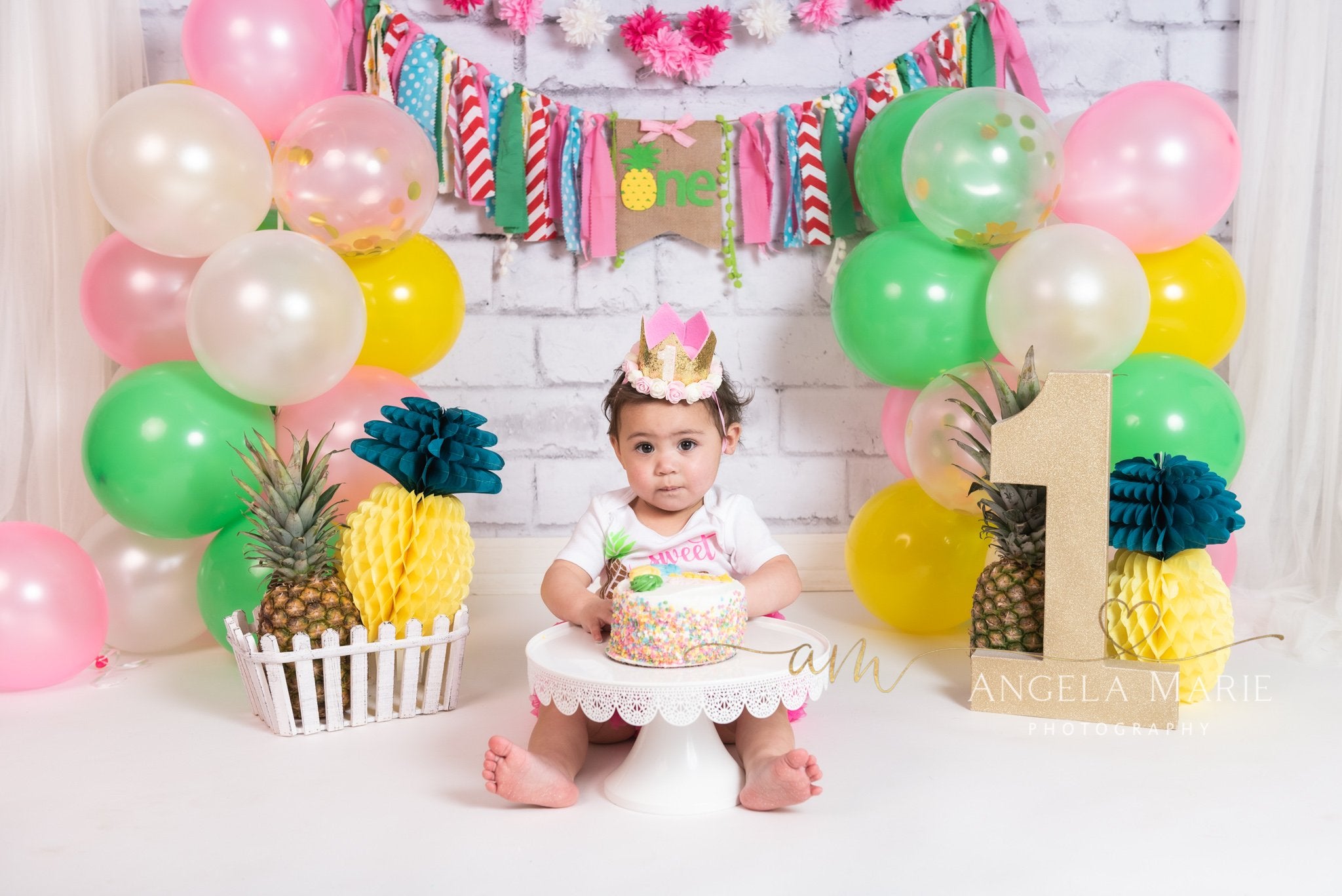 Kate Cake Smash Pineapple 1st Birthday Backdrop Designed By Angela Marie Photography
