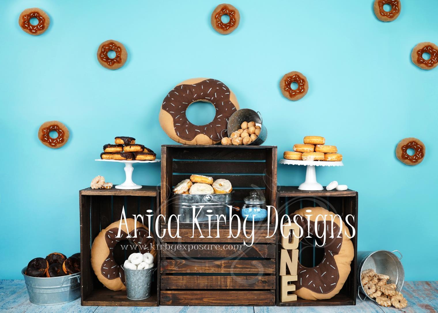 Kate 1st Birthday Blue Donut ONE Brown Backdrops Designed by Arica Kirby