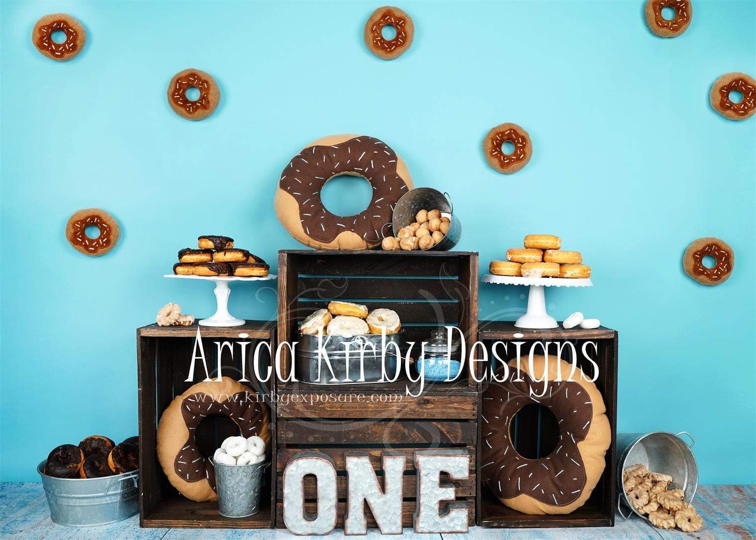 Kate 1st Birthday Blue Donut ONE Backdrops Designed by Arica Kirby -UK