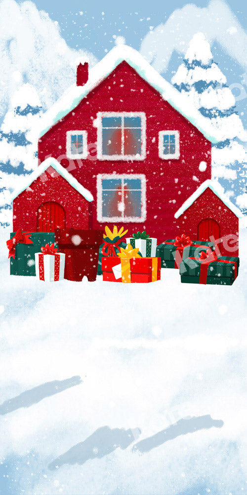 Kate Sweep Winter Snowfield Red House Backdrop Designed by Chain Photography