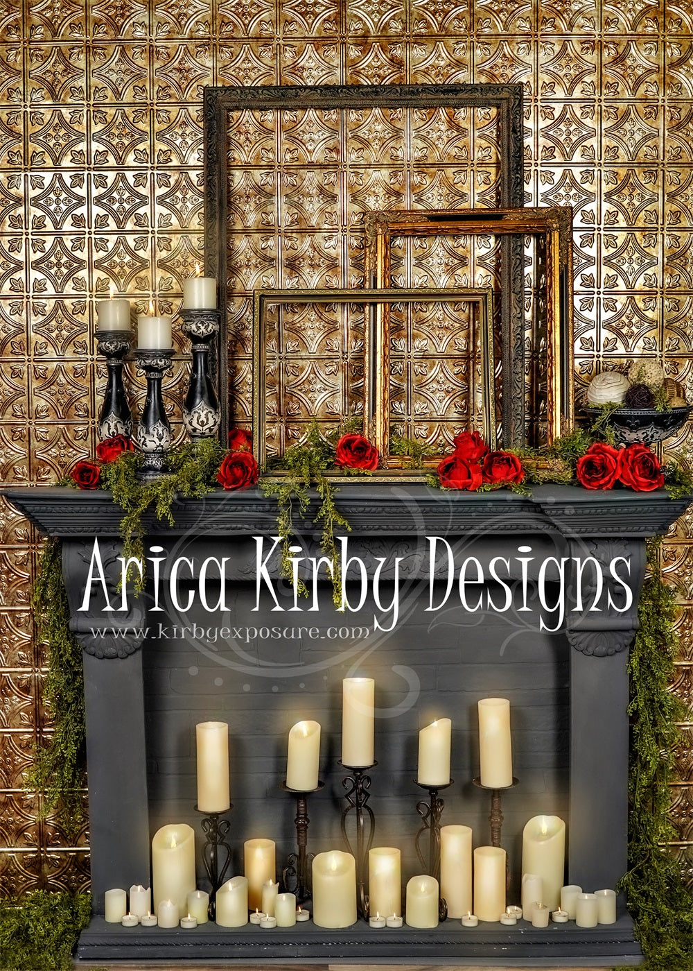 Kate Boudie Fireplace Backdrop designed by Arica Kirby