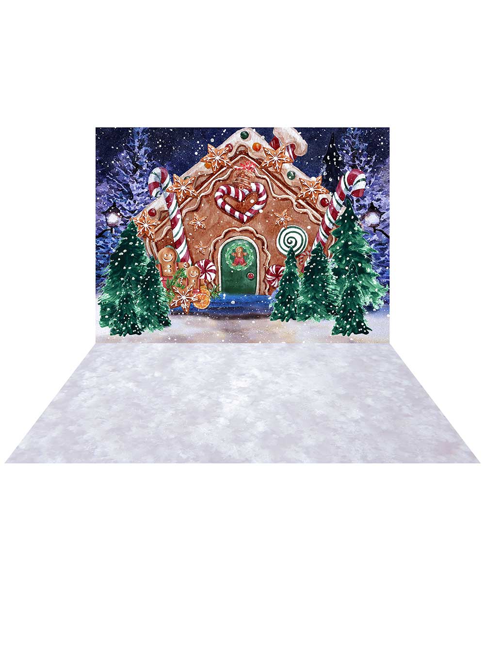 Kate Christmas Winter Gingerbread House Backdrop + Snow Rubber Floor Mat