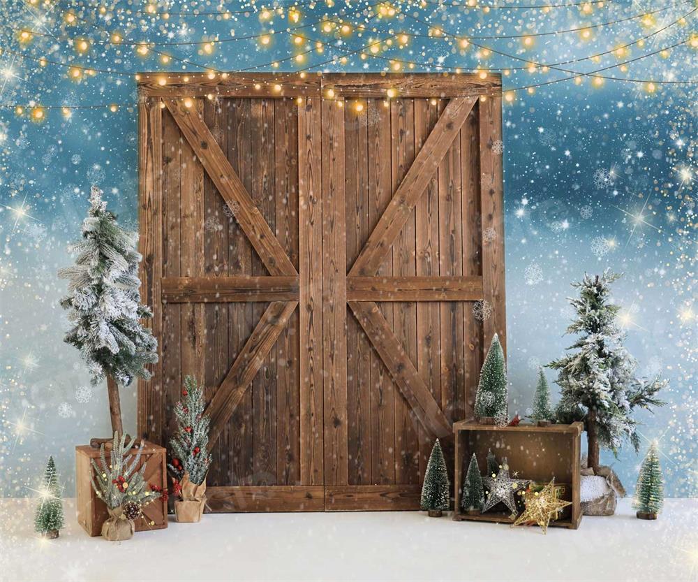 Kate Winter Snowy Trees Barn Door Backdrop for Photography