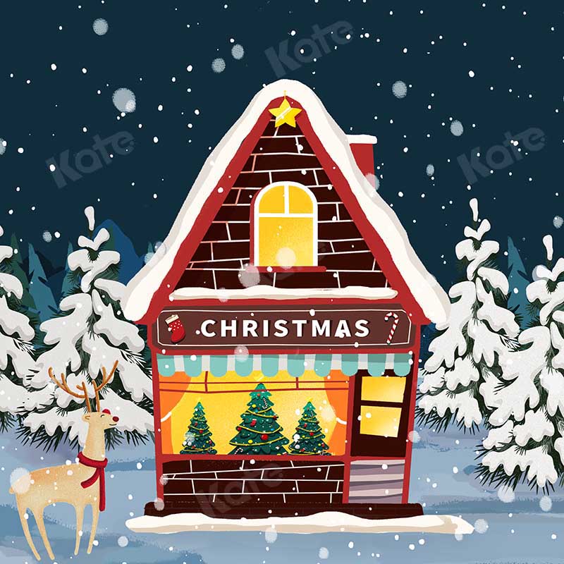 Kate Christmas Snowy House Backdrop Designed by Chain Photography