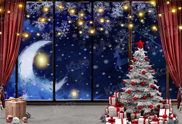 Kate Christmas Gifts Moon Window Snowy Backdrop for Photography