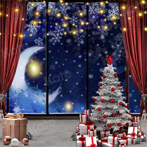 Kate Christmas Gifts Moon Window Snowy Backdrop for Photography