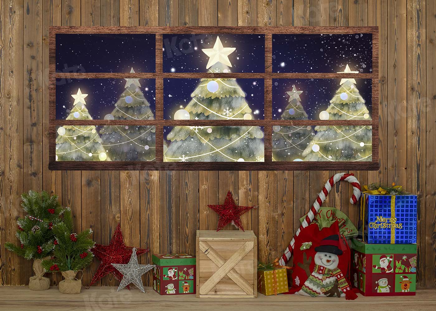 Kate Christmas Wooden House Star Night Backdrop Designed by Emetselch