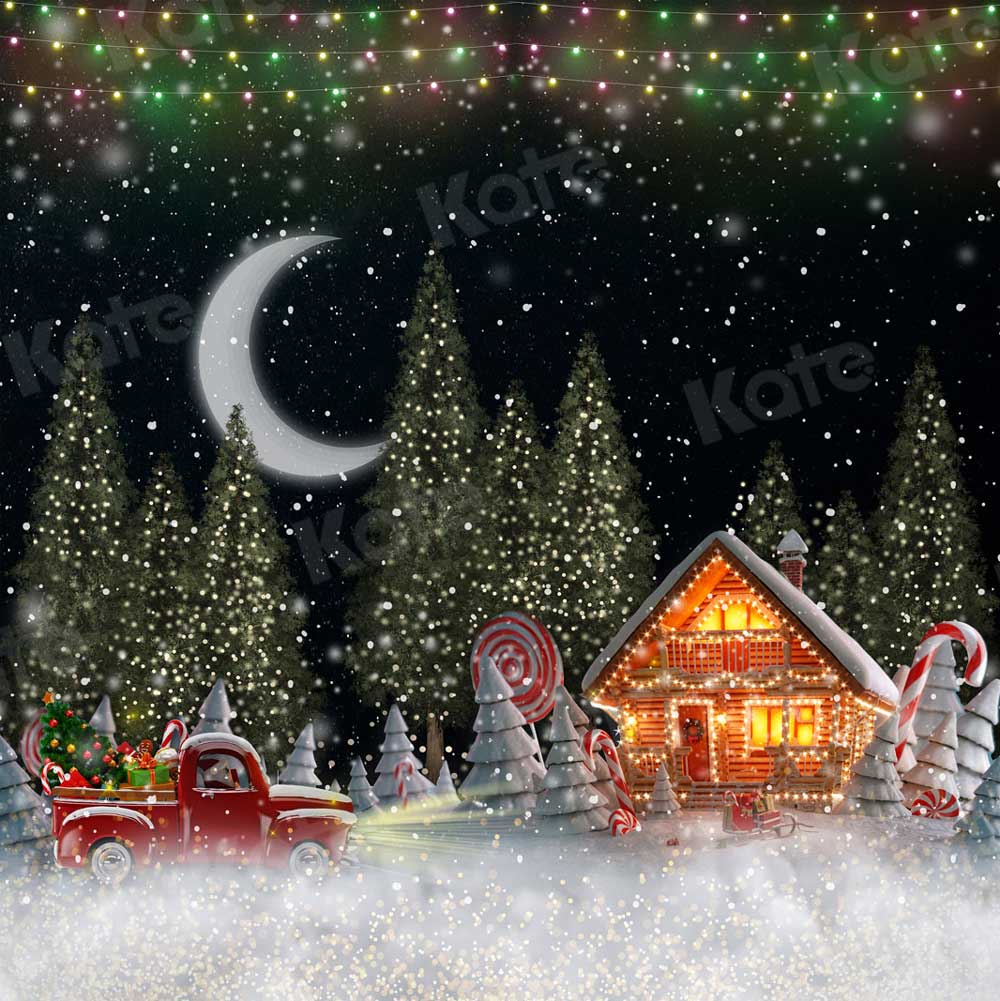Kate Christmas Night Candy House Backdrop for Photography