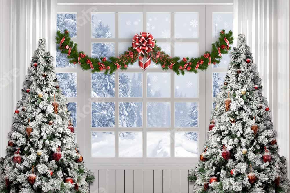 Kate Christmas Tree Winter White Window Backdrop Designed by Chain Photography