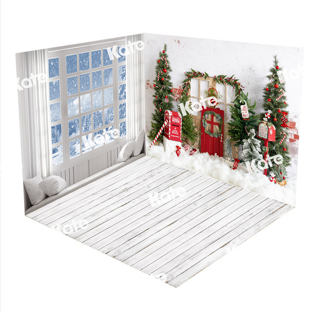 Kate Christmas Fireplace White Window Room Set