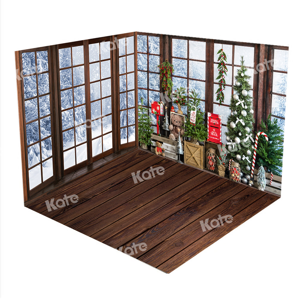 Kate Christmas Snowy Window Teddy Bear Room Set -UK