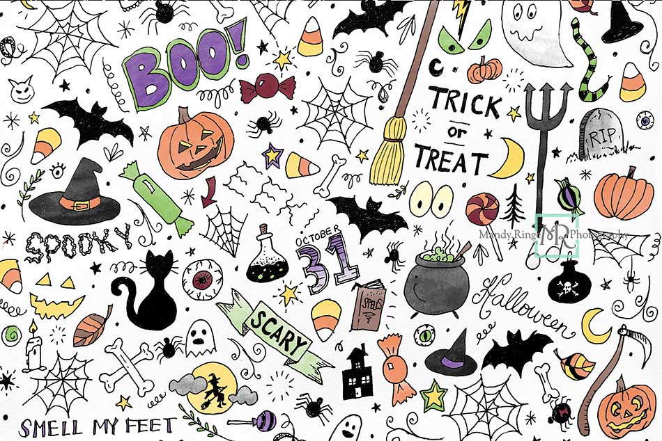 Kate Color Halloween Doodles Backdrop for Photography Designed By Mandy Ringe Photography