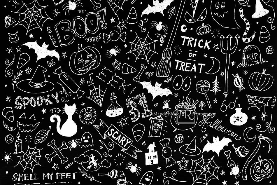 Kate Black Halloween Doodles Backdrop for Photography Designed By Mandy Ringe Photography