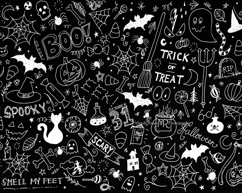 Kate Black Halloween Doodles Backdrop for Photography Designed By Mandy Ringe Photography