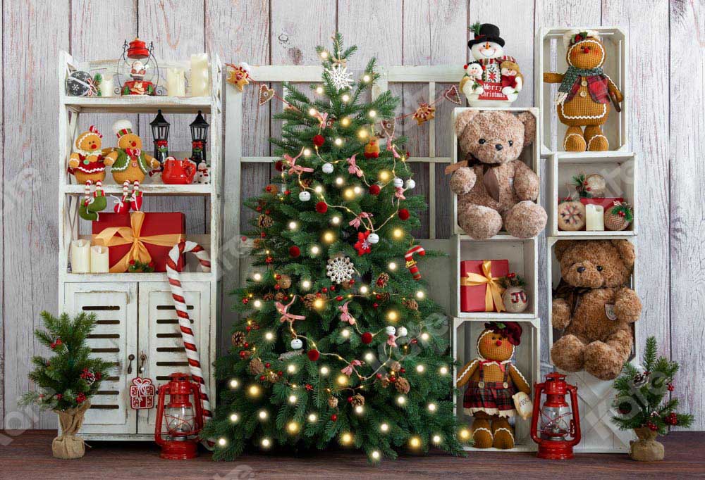 Kate Christmas Shelf Tree with Bear Gifts Backdrop Designed by Emetselch -UK