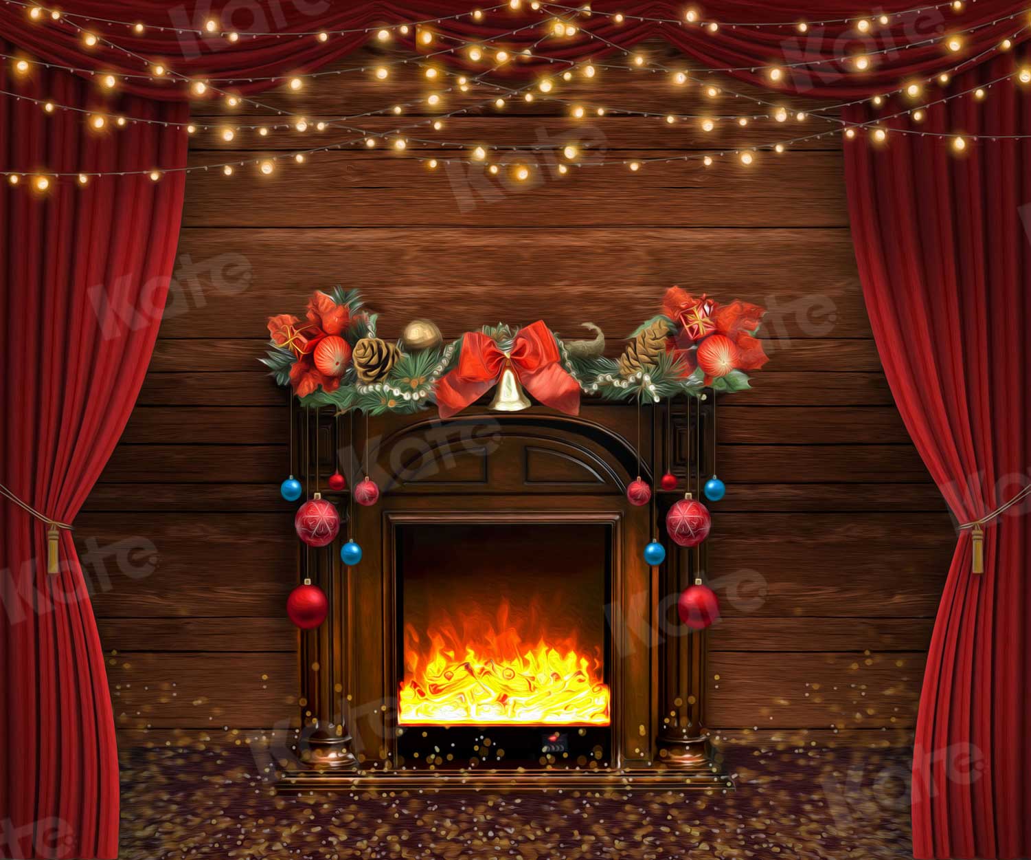 Kate Christmas Fireplace Wooden Backdrop for Photography