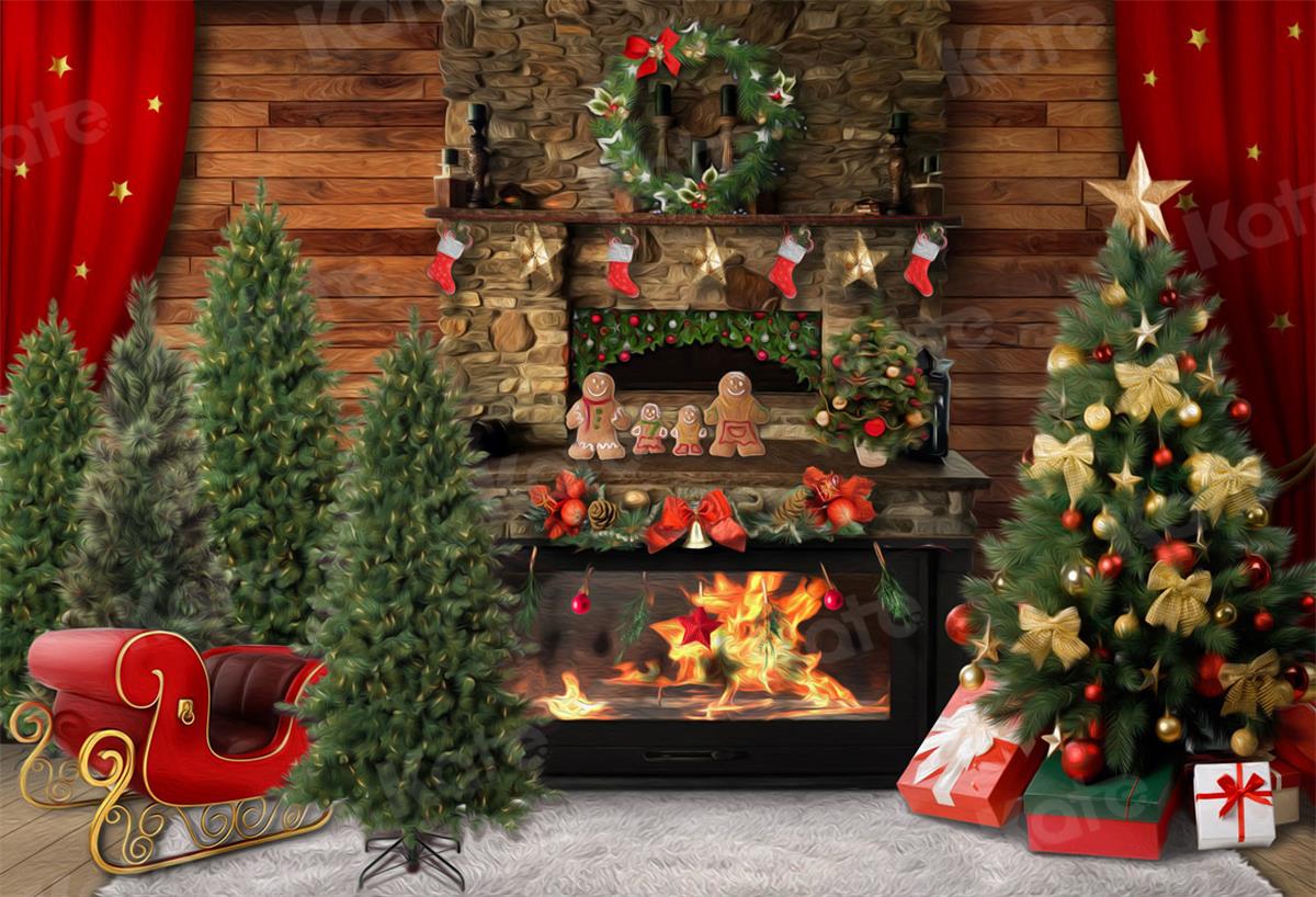 Kate Christmas Fireplace Room Backdrop for Photography -UK