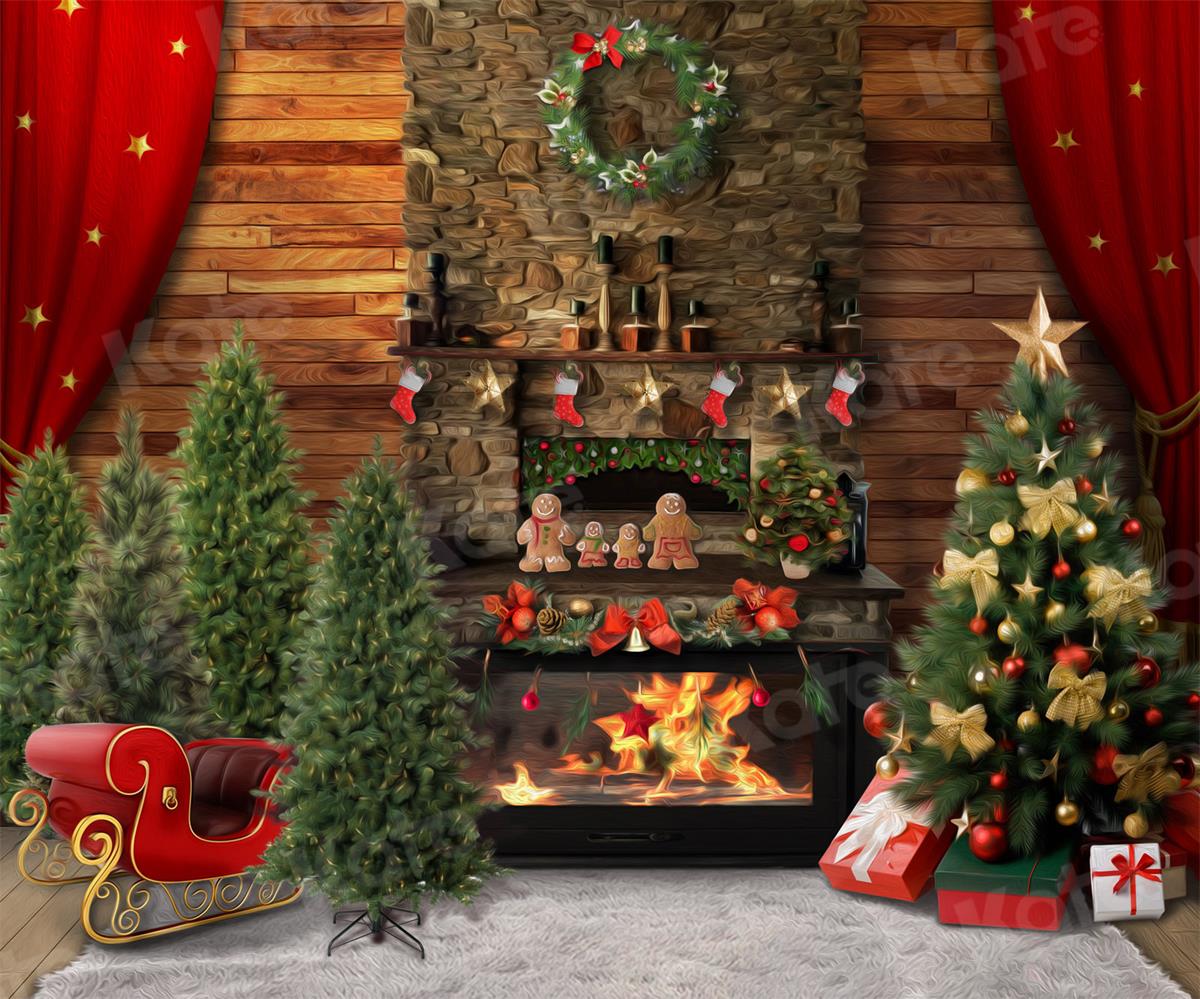 Kate Christmas Fireplace Room Backdrop for Photography