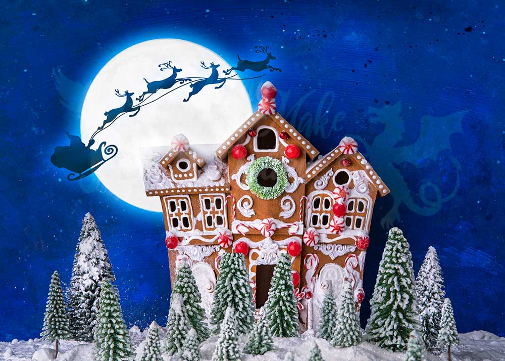 Kate Christmas Gingerbread House Santa&Reindeers Backdrop Designed by Mini MakeBelieve