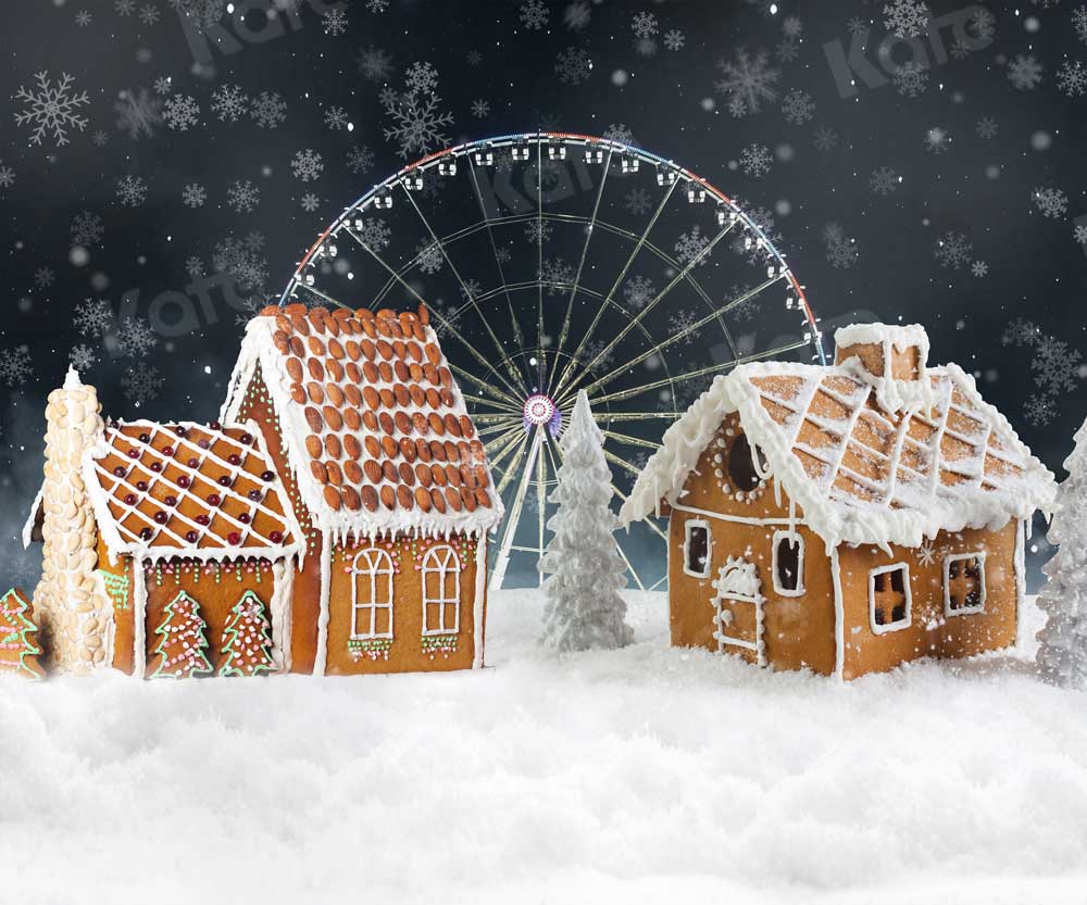 Kate Christmas Candy House Backdrop Ferris Wheel for Photography