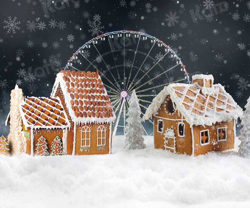 Kate Christmas Candy House Backdrop Ferris Wheel for Photography -UK