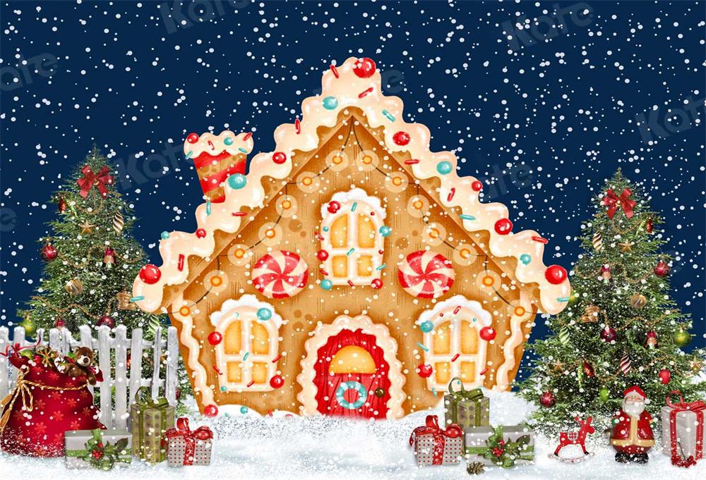 Kate Christmas Candy House Snow Backdrop for Photography