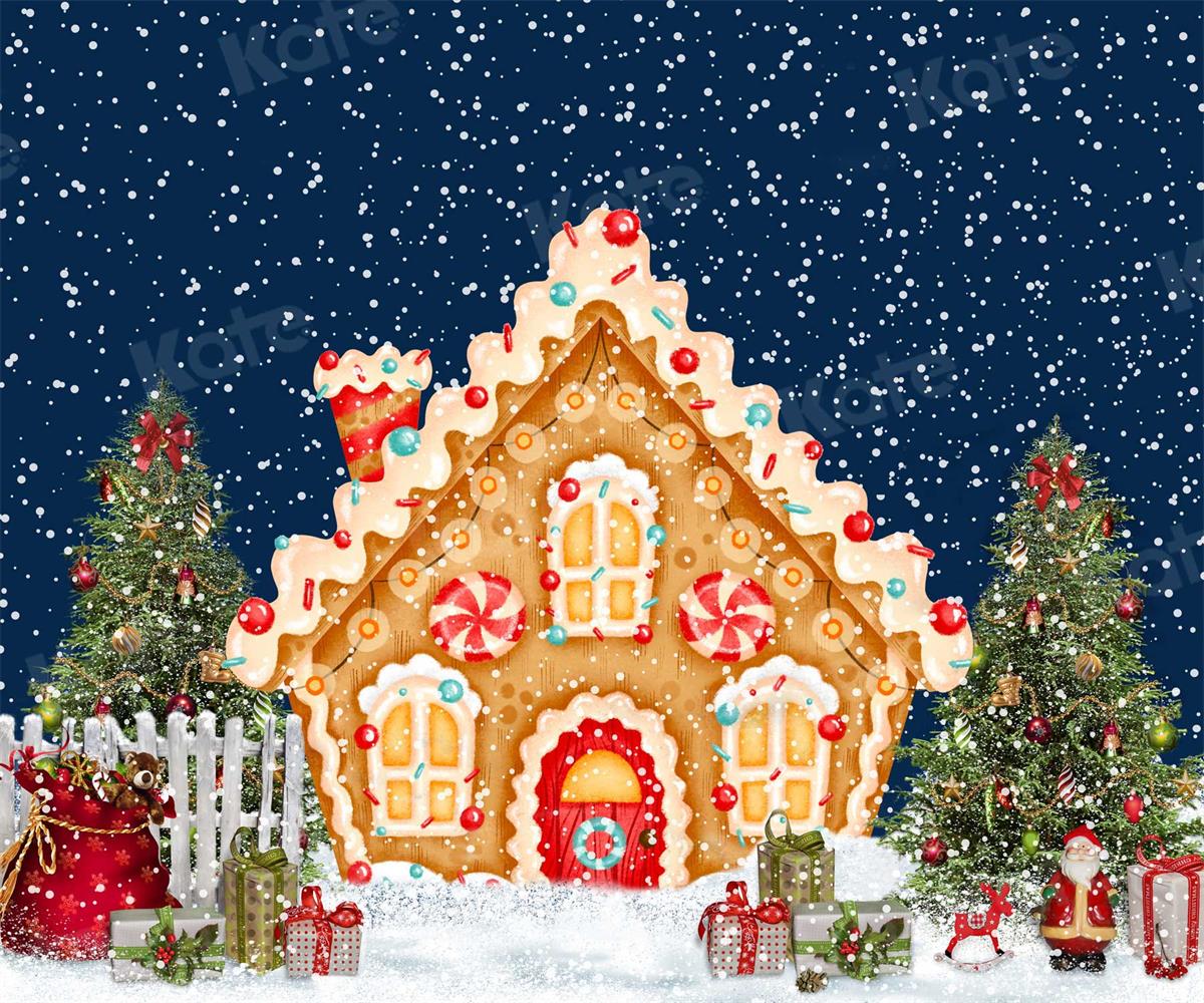 Kate Christmas Candy House Snow Backdrop for Photography