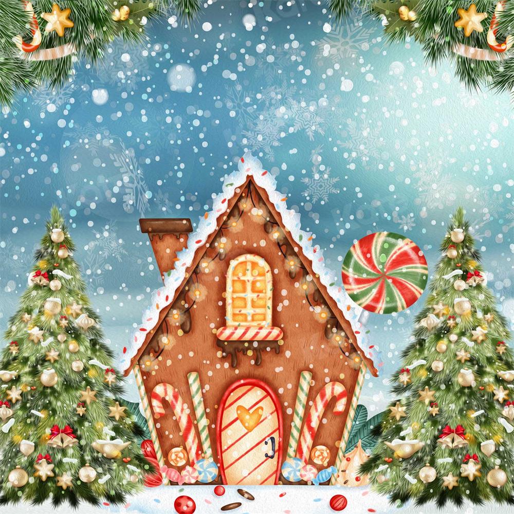 Kate Christmas Oil Painting Candy House Snow Backdrop for Photography