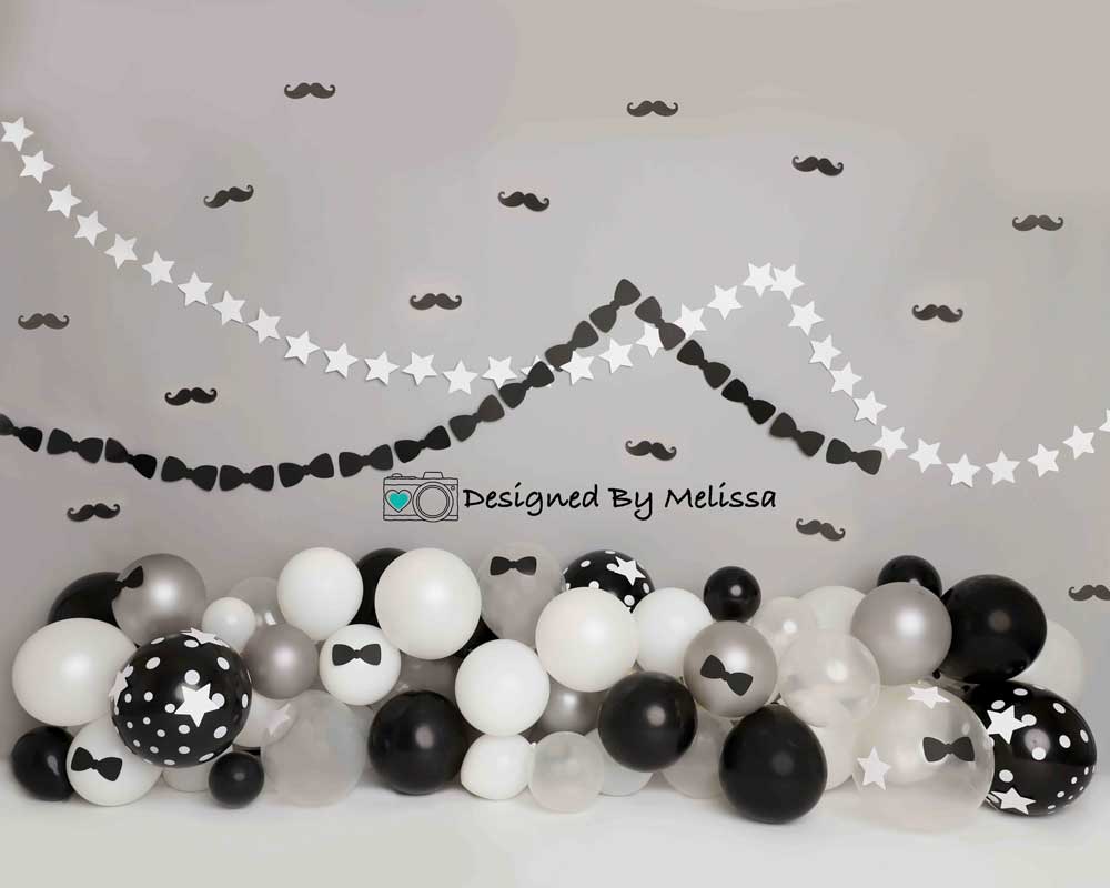 Kate Tie Moustache Birthday Backdrop Black&White Designed by Melissa King