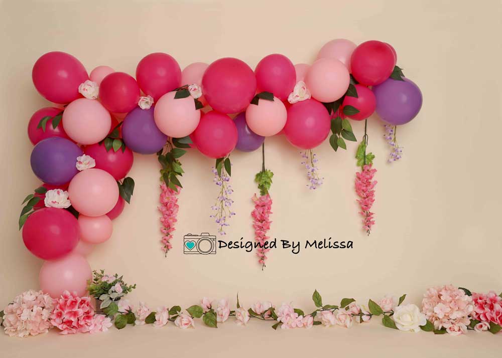 Kate Flower Balloon Birthday Pink Purple Backdrop Designed by Melissa King