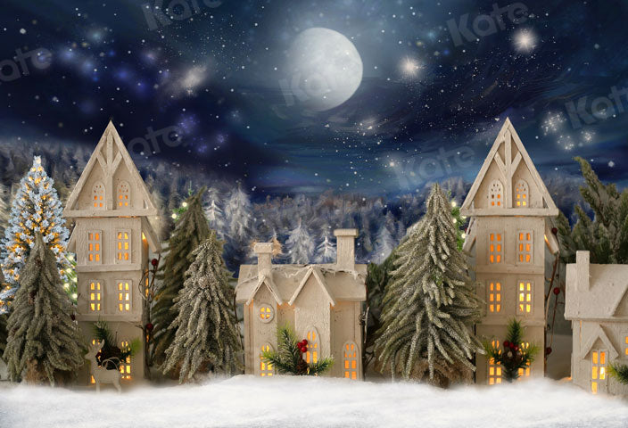 Kate Winter Night Christmas House Backdrop for Photography