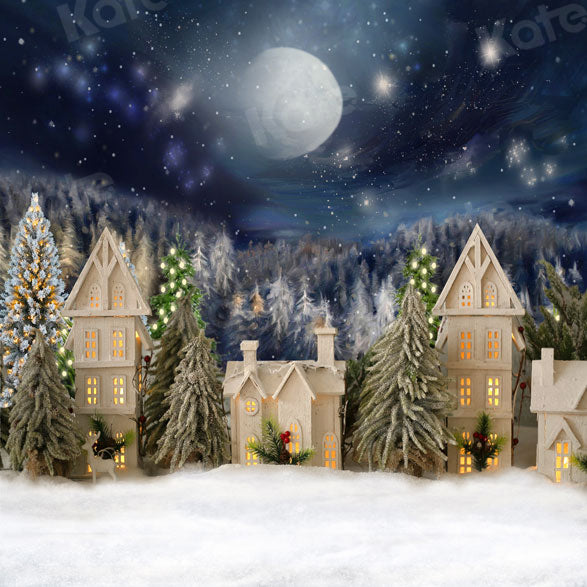 Kate Winter Night Christmas House Backdrop for Photography