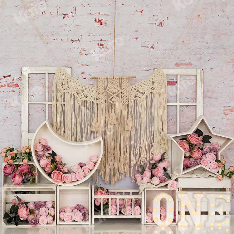 Kate Birthday Flower Boho Cake Smash Backdrop Designed by Emetselch