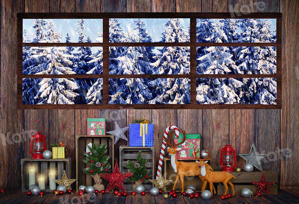 Kate Winter Christmas Window Wood Backdrop Designed by Emetselch