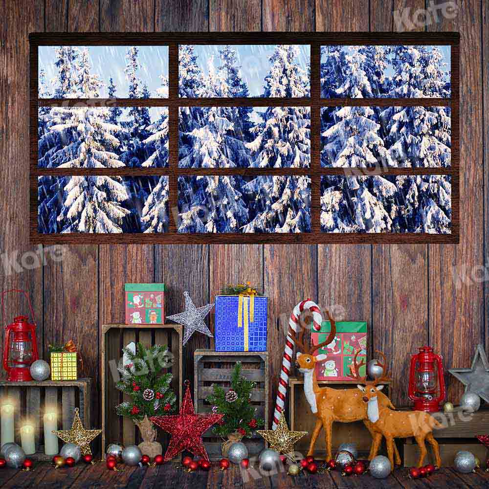 Kate Winter Christmas Window Wood Backdrop Designed by Emetselch