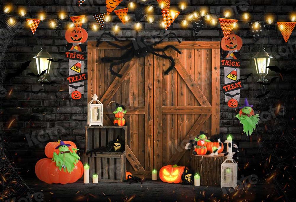 Kate Halloween Barn Door Pumpkins Backdrop for Photography